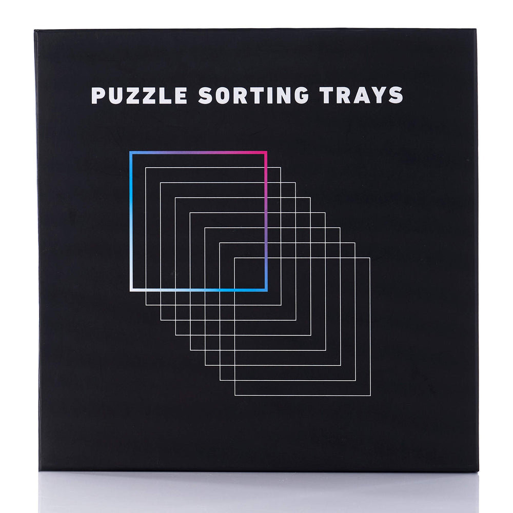 TIDYBOSS stackable puzzle trays in black for space-saving sorting.