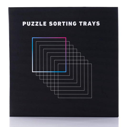 TIDYBOSS stackable puzzle trays in black for space-saving sorting.