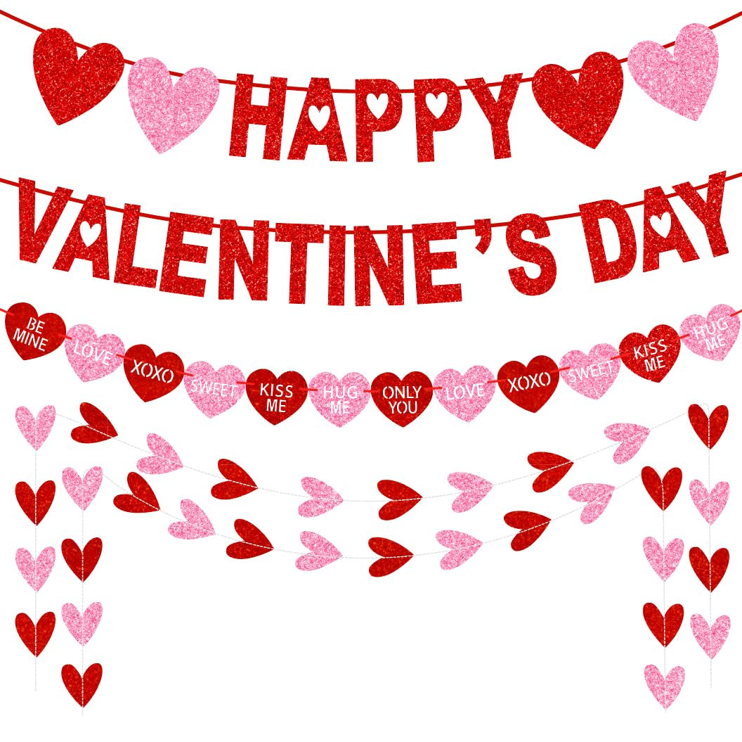 Tifeson Happy Valentine banner with red-pink heart pattern creates a festive backdrop for parties.