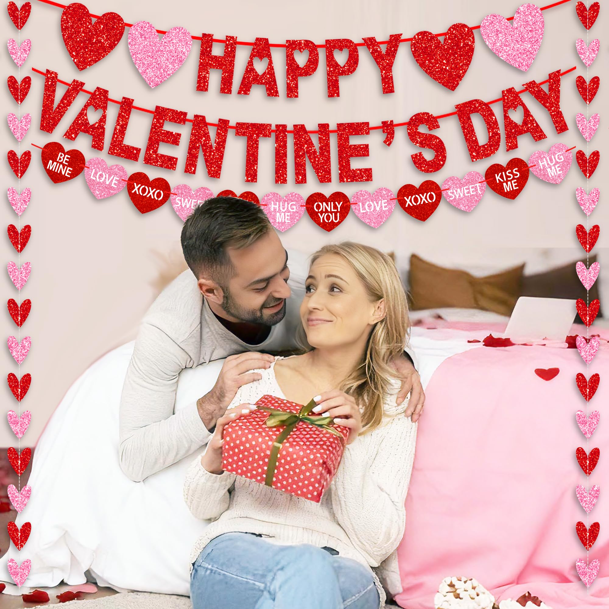Tifeson pink and red heart string garlands brighten spaces for photos and parties.