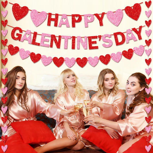 Tifeson Red Pink Heart Garland brings glittery charm to walls and tables