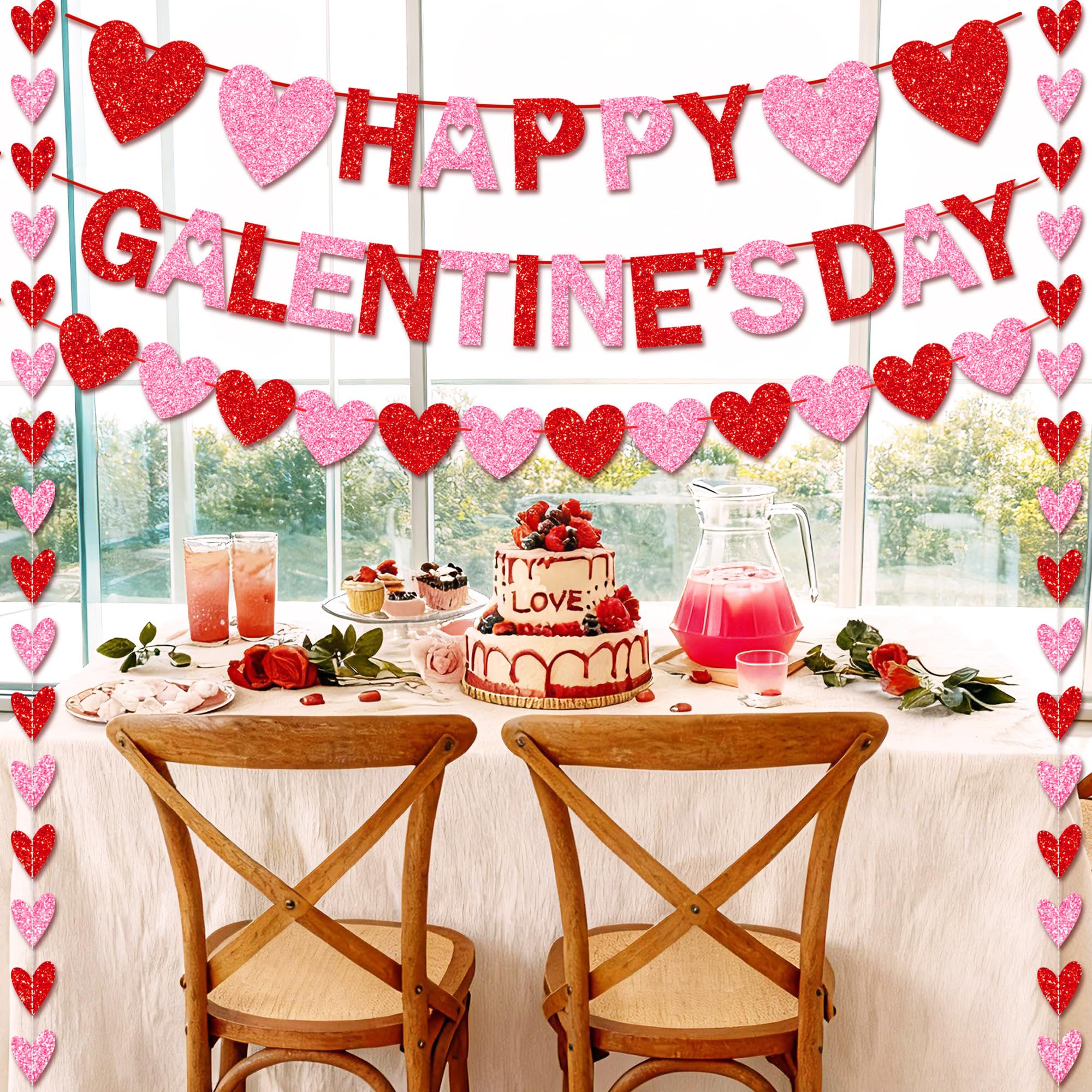 Tifeson Small Pink Heart String Garland 1 enhances intimate Galentine's decor
