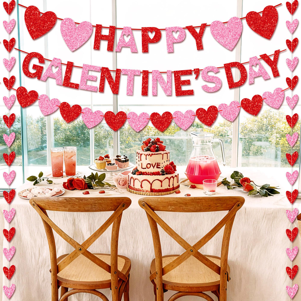 Tifeson Small Pink Heart String Garland 1 enhances intimate Galentine's decor