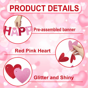 Tifeson Small Pink Heart String Garland 2 complements banners for cohesive decor