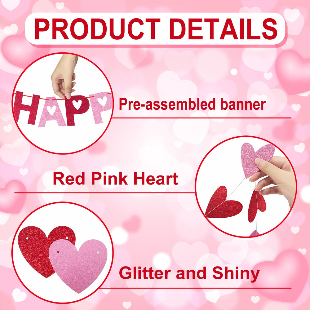 Tifeson Small Pink Heart String Garland 2 complements banners for cohesive decor