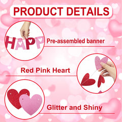 Tifeson Small Pink Heart String Garland 2 complements banners for cohesive decor