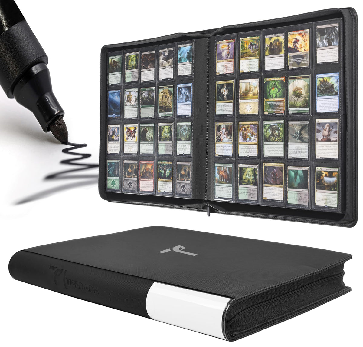 TIFFDADA Premium Trading Card Binder front view showing organized storage solution
