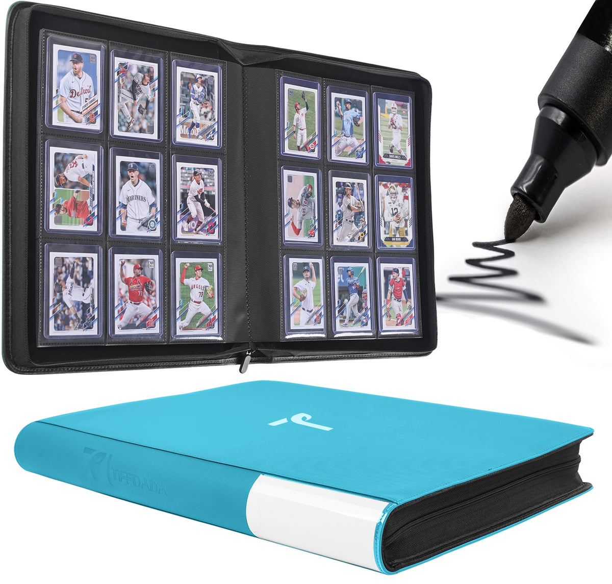 TIFFDADA top loader binder front cover showing durable PU leather protection.