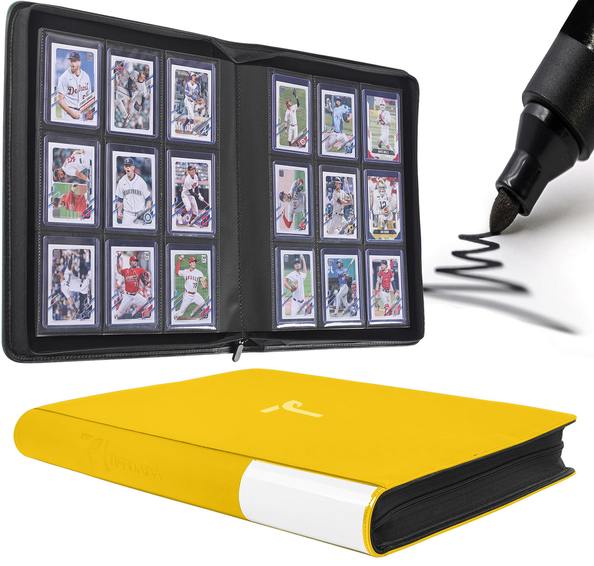 TIFFDADA top-loader binder with zipper closure secures 360 cards.