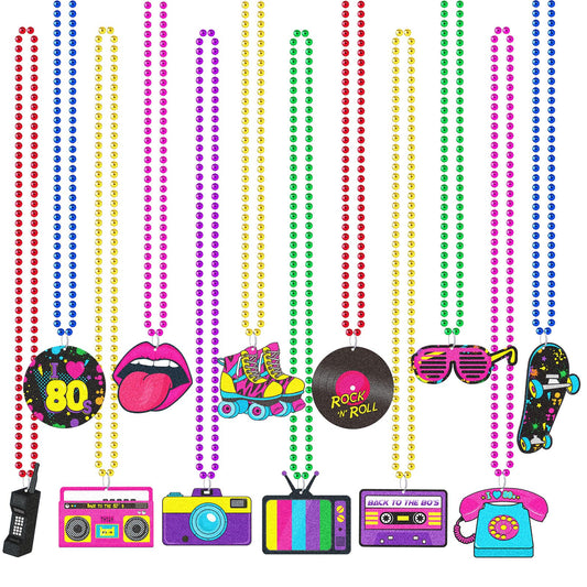 Tigeen 80s neon beaded necklace set in assorted colors for retro outfits.