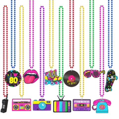 Tigeen 80s neon beaded necklace set in assorted colors for retro outfits.