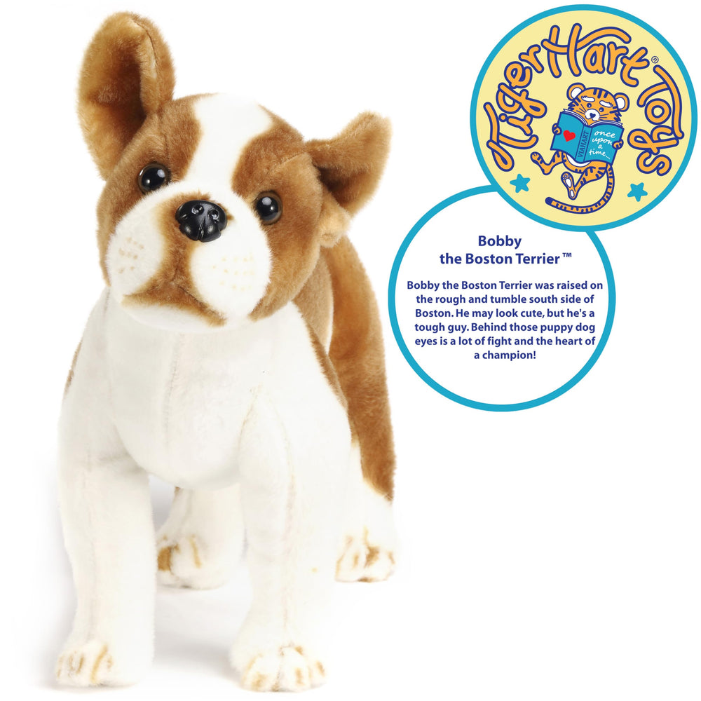 TigerHart Bobby Boston Terrier plush, close-up stitching shows quality craftsmanship.
