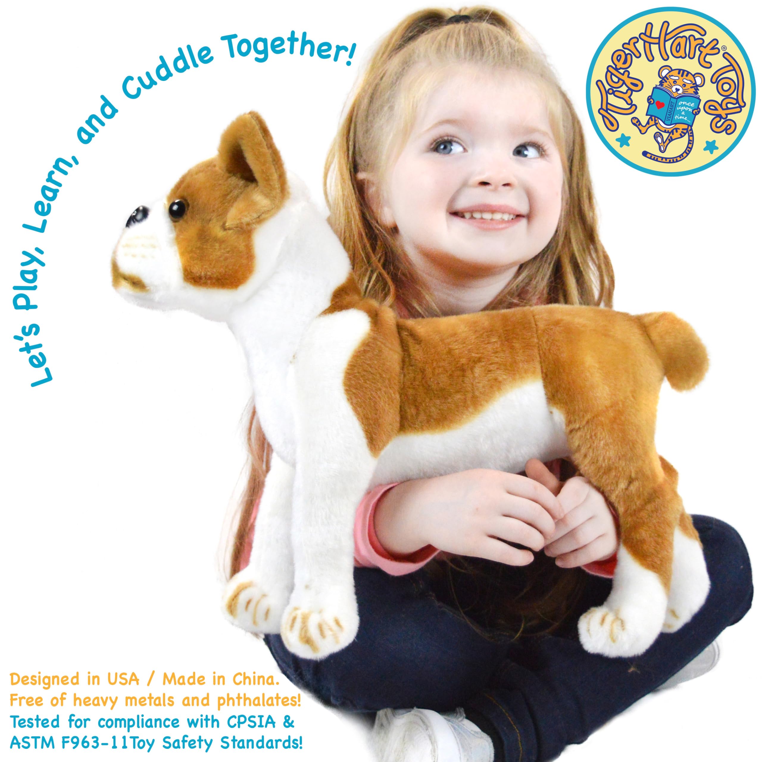TigerHart Bobby plush, side view, poseable joints enable playful poses and storytelling.