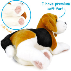 TigerHart Burkham Beagle plush, dimensions around 14x8 inches for laps.