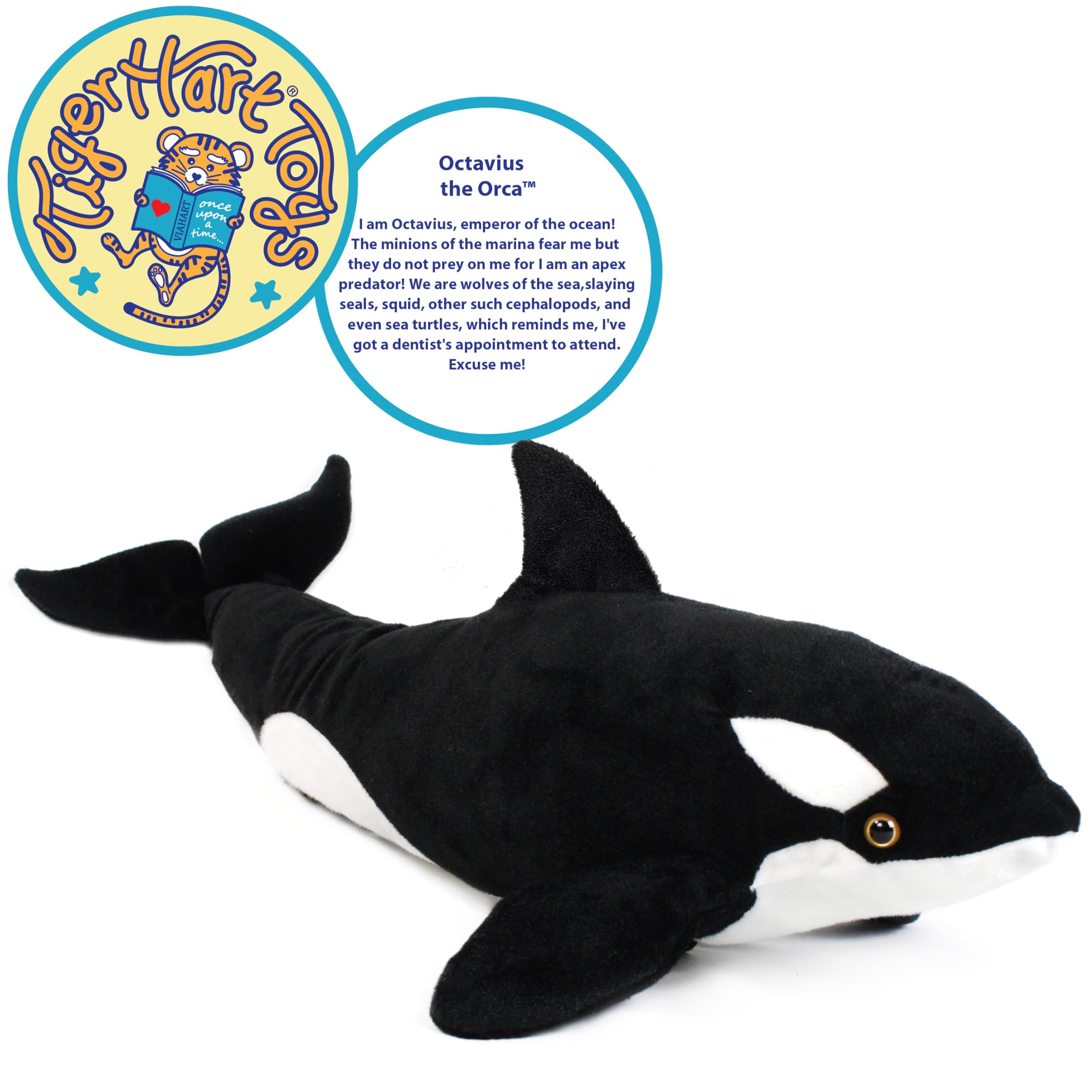 Back view of Octavius Orca plush highlighting secure stitching