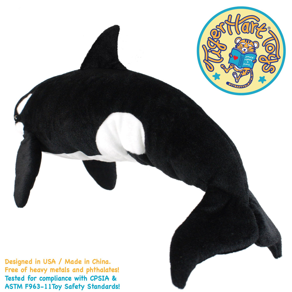 Story card included with TigerHart Octavius Orca plush for imaginative play