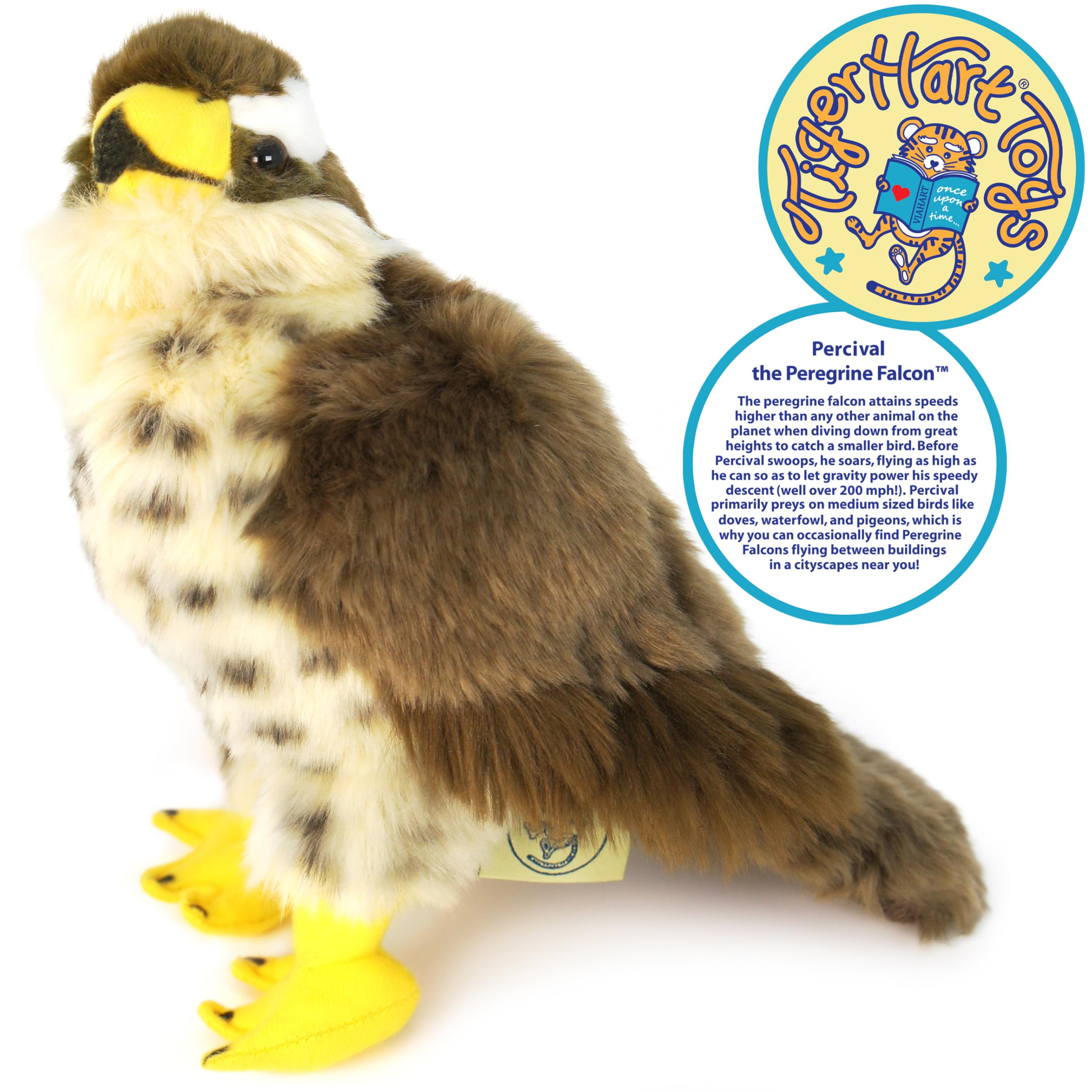 Percival poseable plush falcon showing stitched details and durable construction.