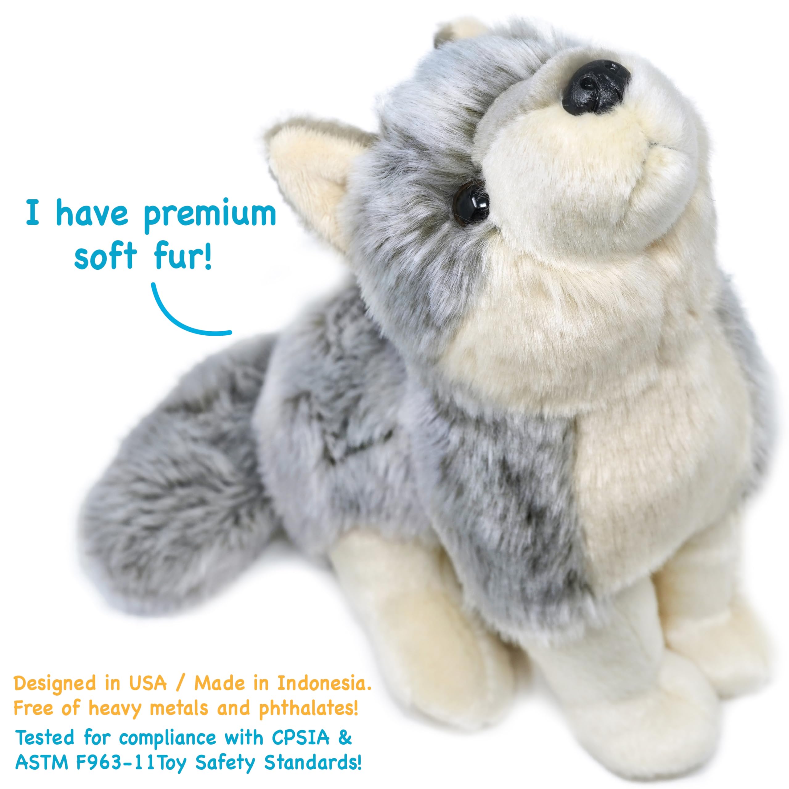 TigerHart Wolcott wolf plush size and dimensions for cozy display or travel