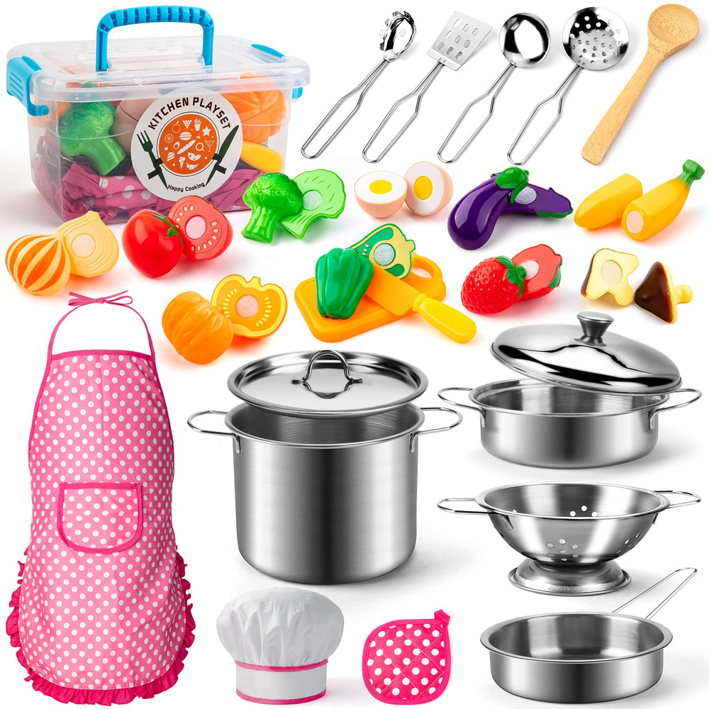 Tigerhu kitchen pots and pans set enhances imaginative play and fine motor skills during pretend cooking.
