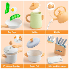 TIKJOYFUL eco-friendly wheat straw cookware in a colorful play kitchen