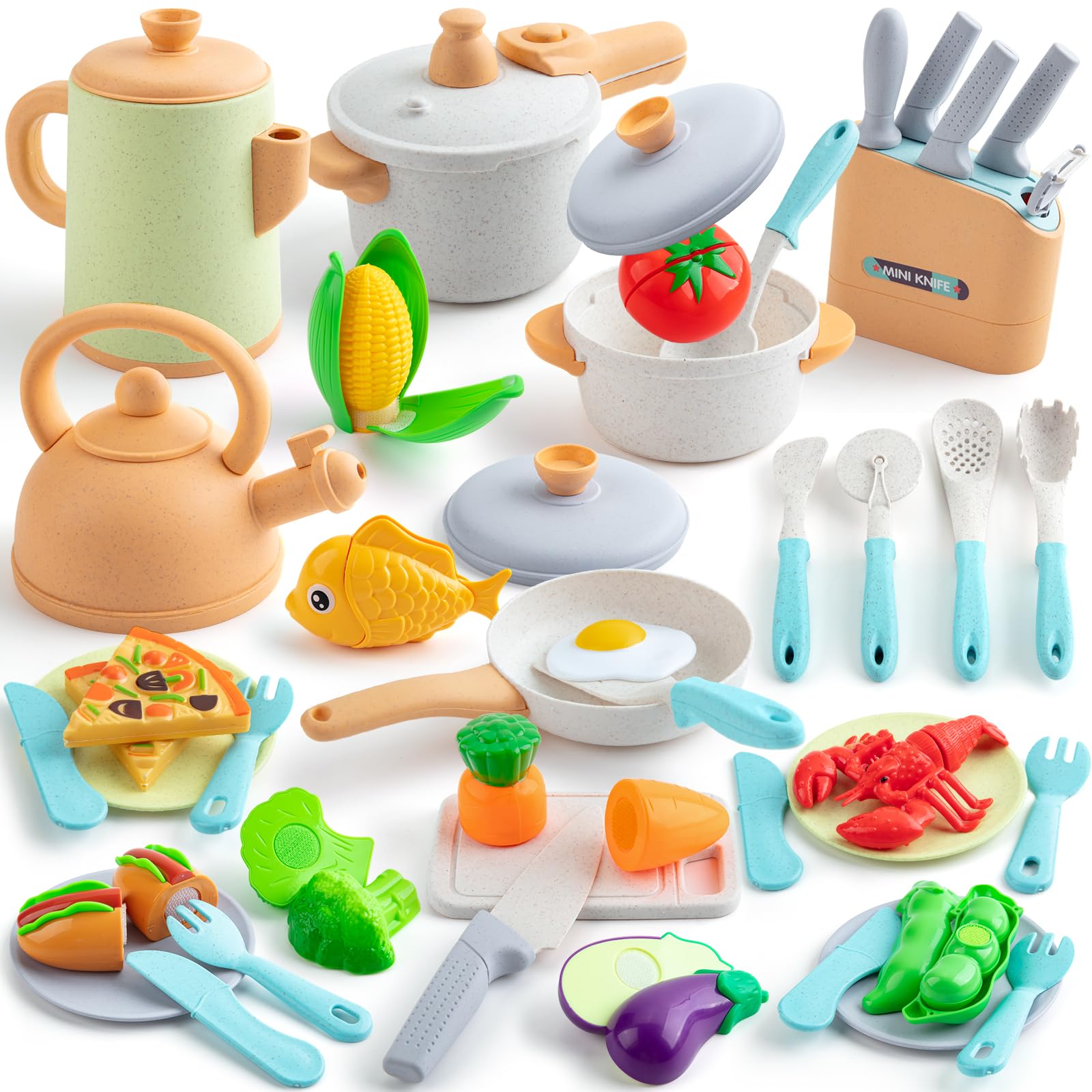 TIKJOYFUL kids play kitchen set with pots and pans for imaginative cooking play