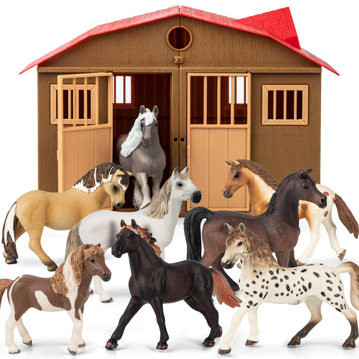 TikOnsYol 8-in-1 horse toy set figures with lifelike poses for imaginative play.