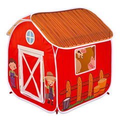 TikOnsYol kids play tent front view with pop-up barn for quick setup.