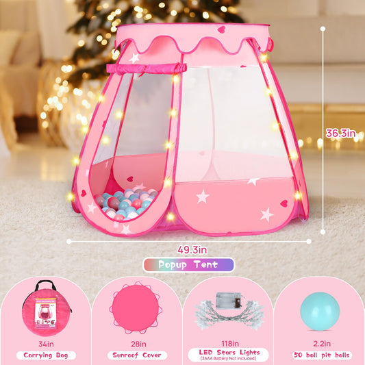 TIKTENT Pop Up Princess Tent with Star Lights for quick indoor setup and imaginative plays.