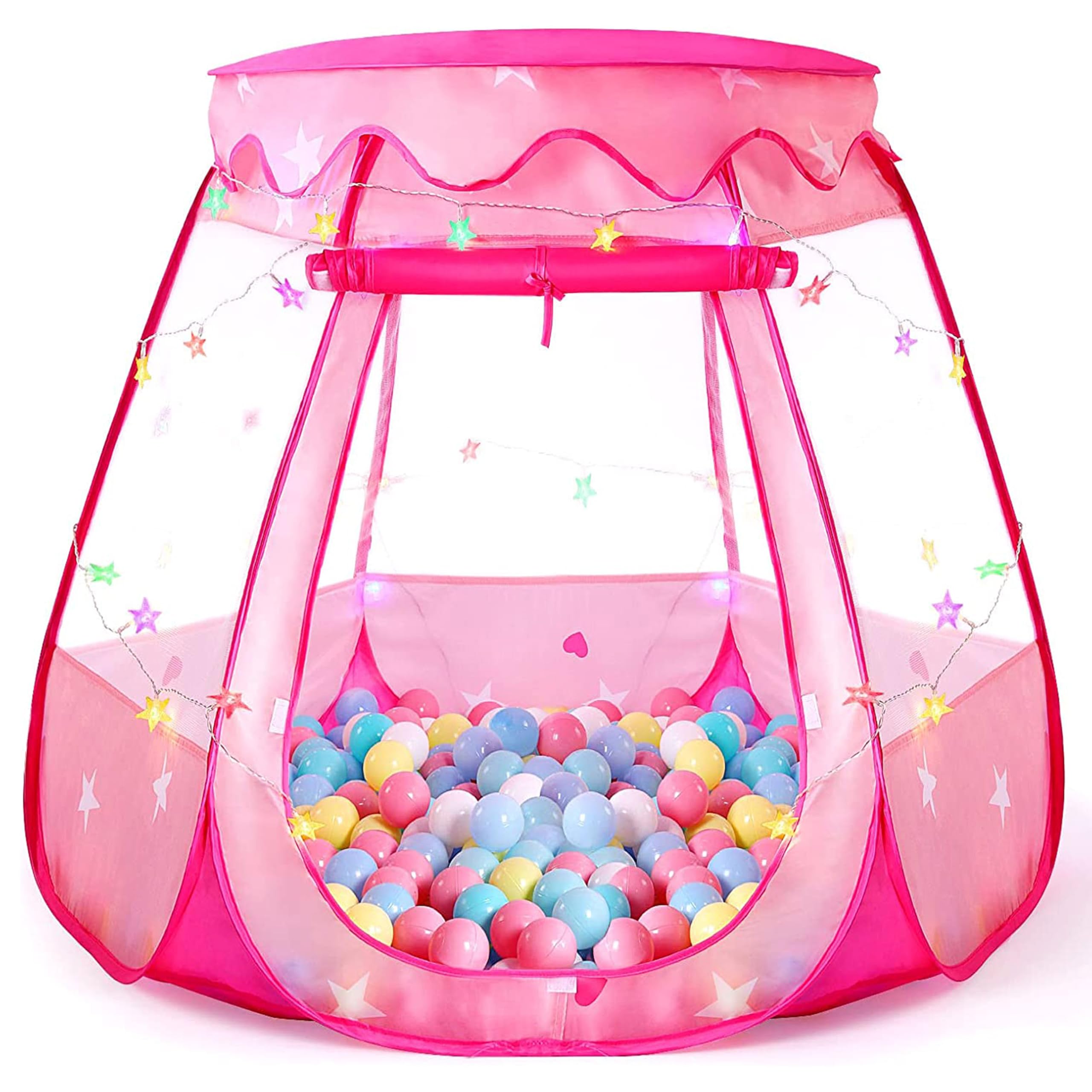 TIKTENT Pop Up Princess Tent with colorful star lights creates a cozy play space for toddlers at home