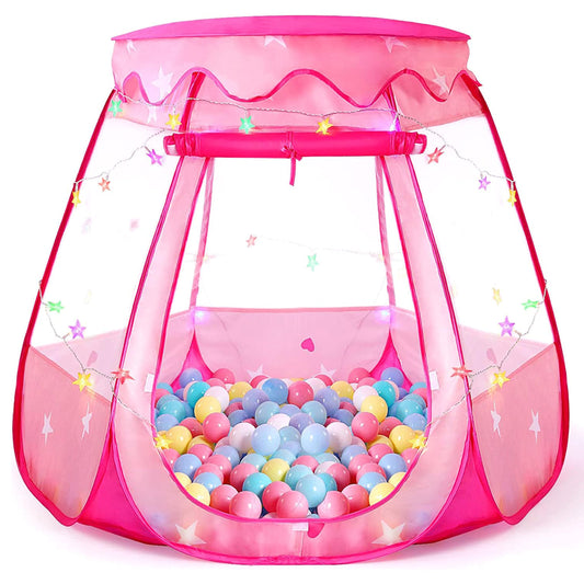 TIKTENT Pop Up Princess Tent with colorful star lights creates a cozy play space for toddlers at home