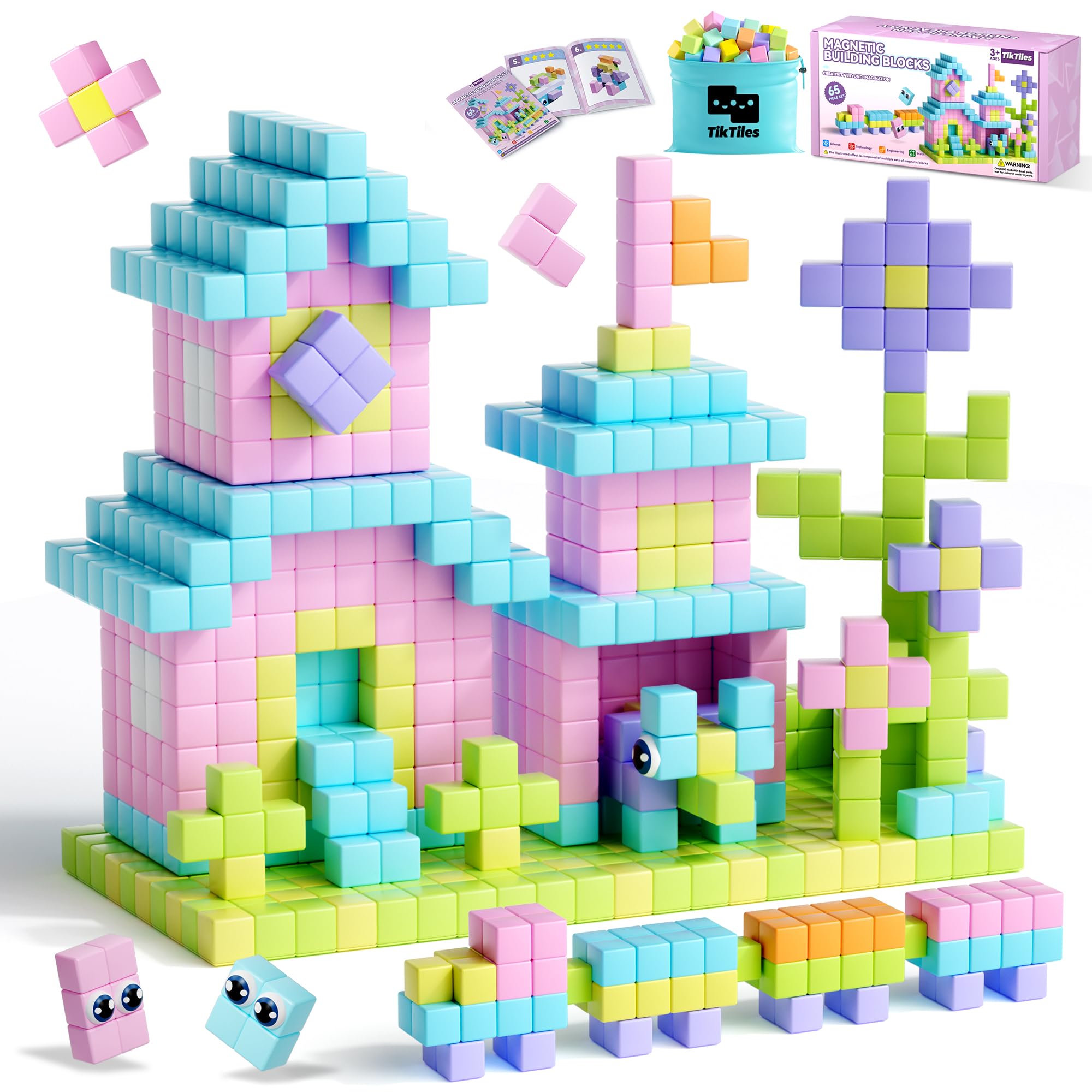 TikTiles 65-piece magnetic blocks with eyes for imaginative play and storytelling