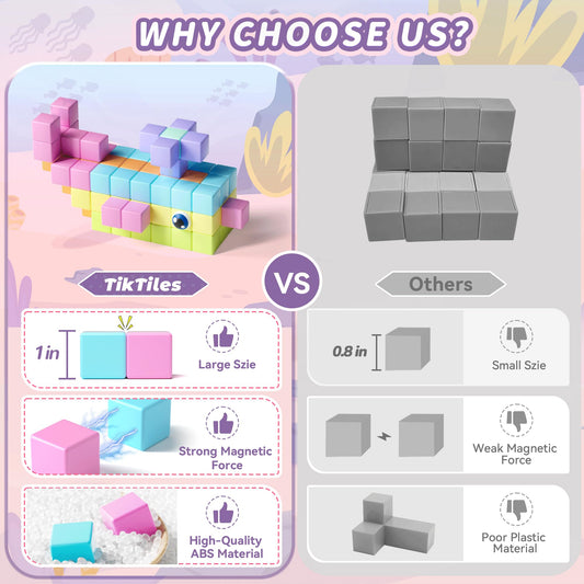 TikTiles magnet eyes add character to blocks for imaginative storytelling and emotional expression.