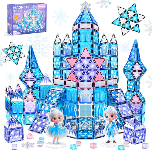 TikTiles Snow Princess Castle pieces support imaginative play and pretend royalty.
