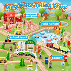 TikTiles Wooden Train Set double-sided track enables versatile pretend play