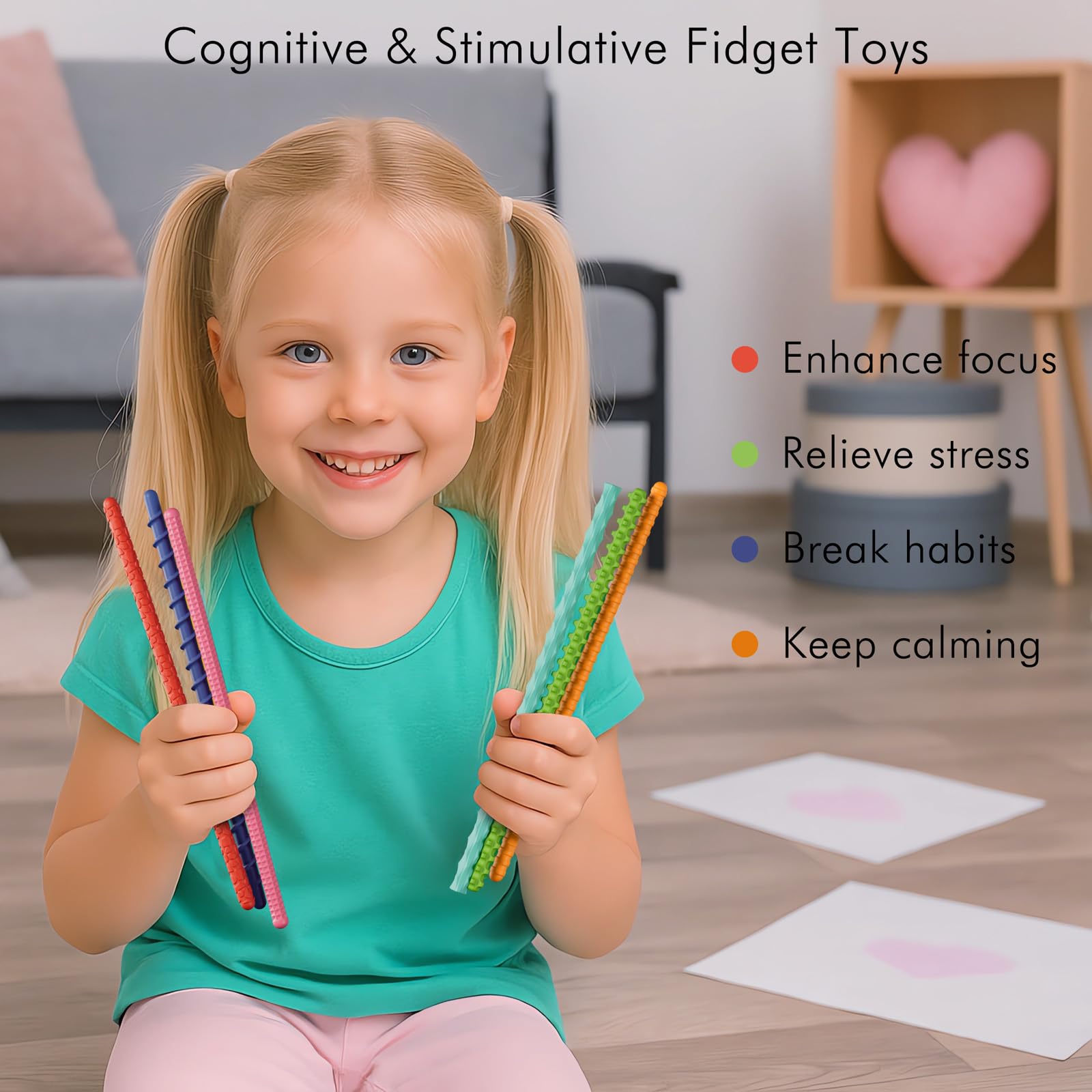 Tikwork bright colors fidget stick aids attention and enjoyable tactile feedback during learning.