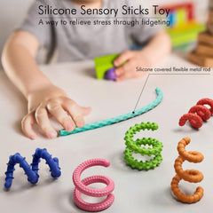 Tikwork textured silicone fidget stick provides calming tactile stimulation for reduced anxiety.