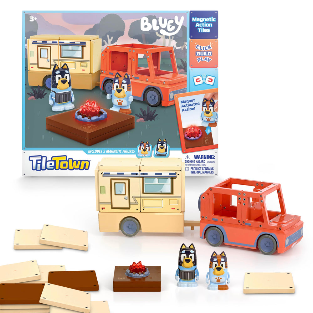 Tile Town Bluey Heeler Camper tiles set for creative building fun
