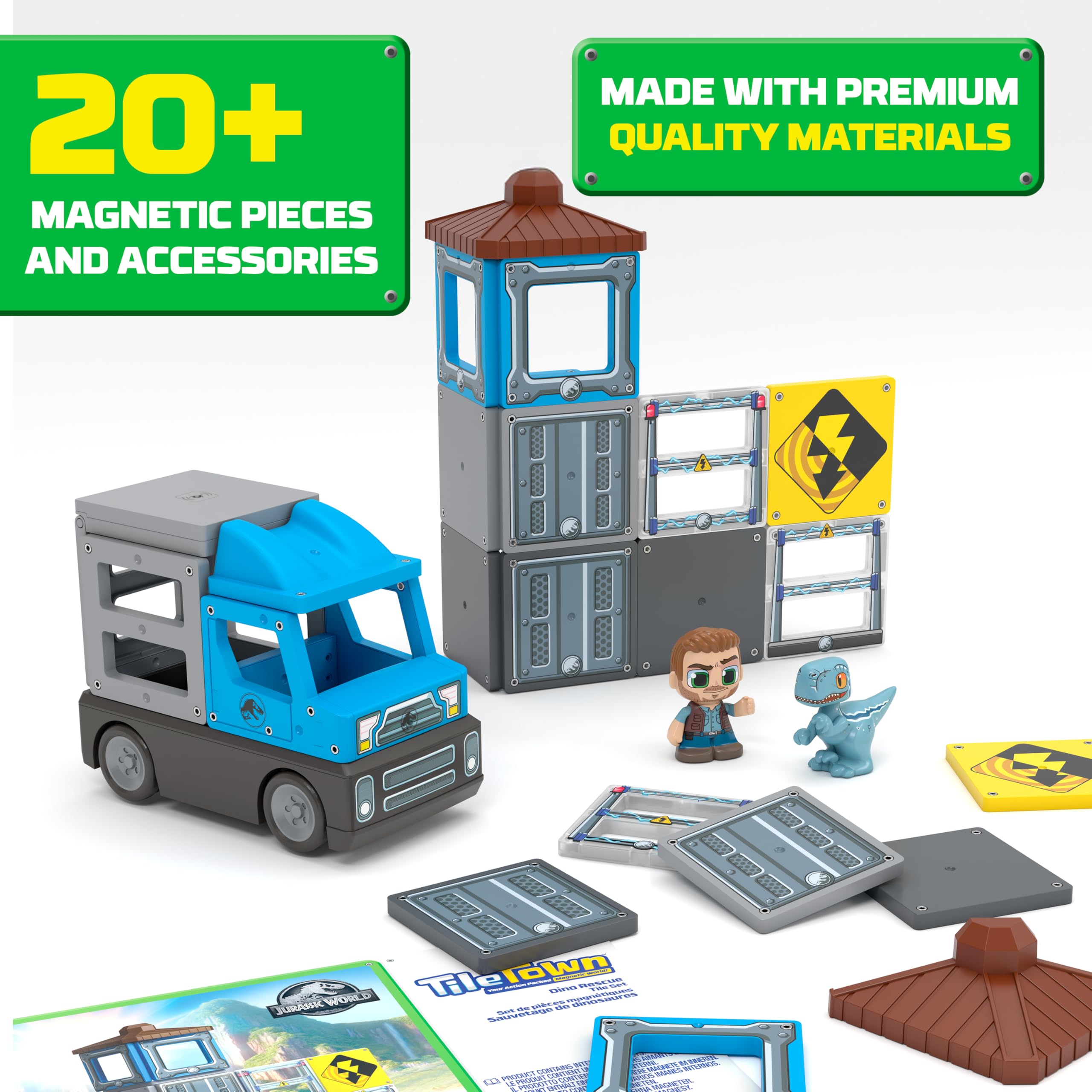Tile Town Dino Escape truck carries action scenes and rescue missions.