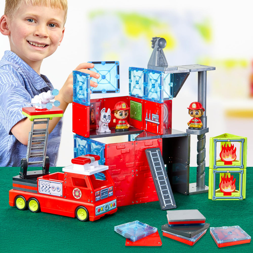 Tile Town Fire Truck magnets invite action-packed rescue play and storytelling.