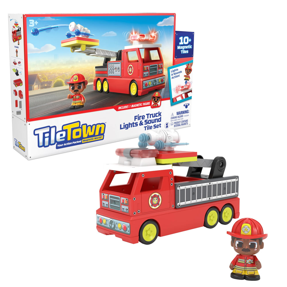 Tile Town Firetruck magnetic tile set for imaginative building play