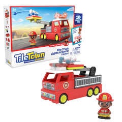 Tile Town Firetruck magnetic tile set for imaginative building play
