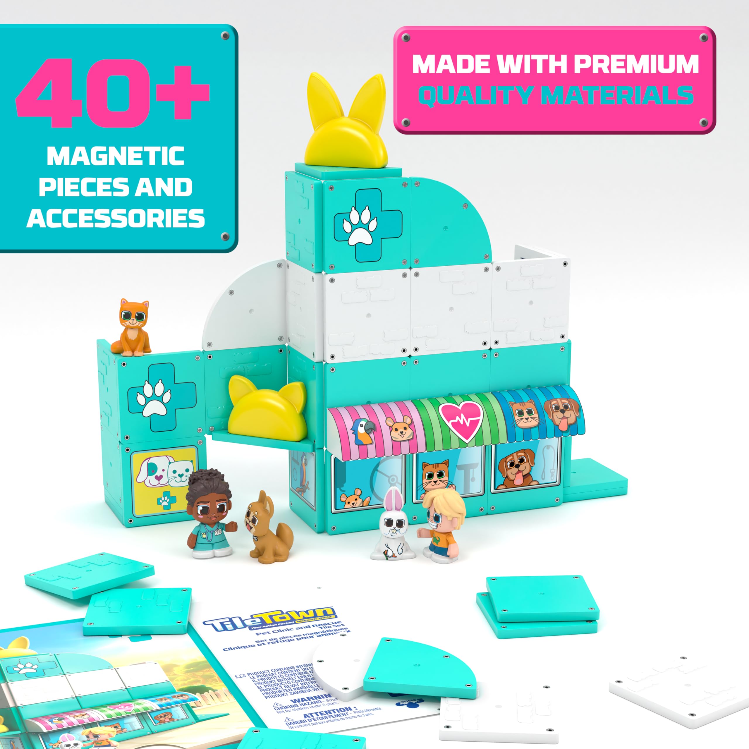 Tile Town Pet Vet action figures ready to unlock interactive mission tiles.
