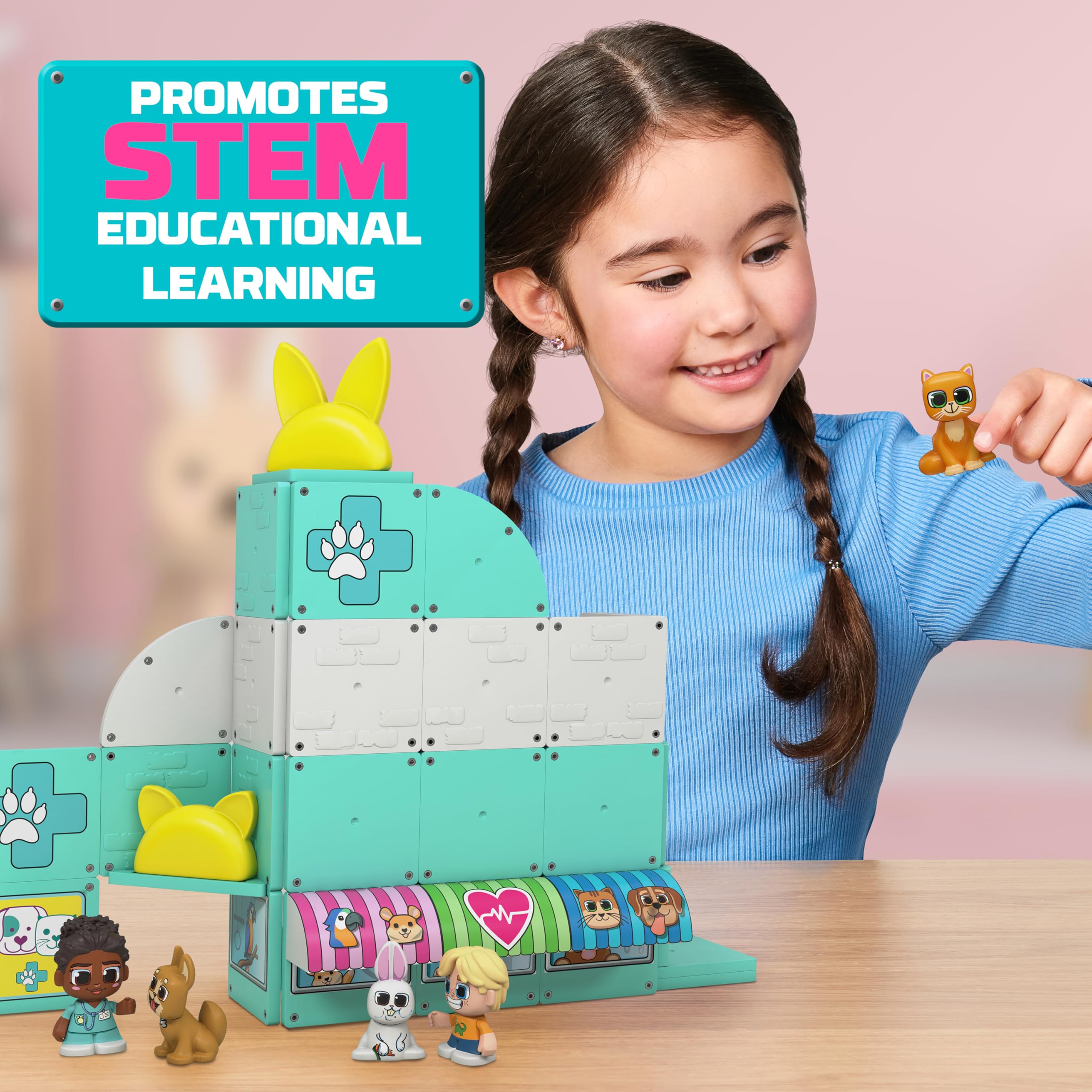 Tile Town Pet Vet set highlights built-in sound and light features for immersive play.