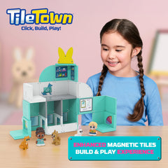 Tile Town Pet Vet tiles laid out for creative building and cooperative play.