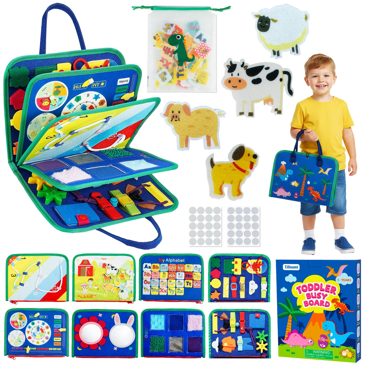 Tilhumt 8-in-1 Busy Board activities boost fine motor skills during play