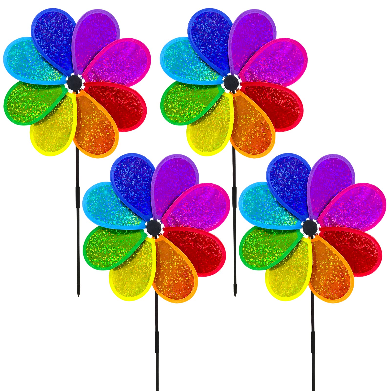 Timecity flower wind spinner sparkles in sunlight, elevating garden decor and bird deterrence.