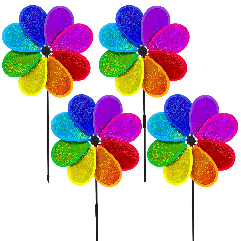 Timecity flower wind spinner sparkles in sunlight, elevating garden decor and bird deterrence.