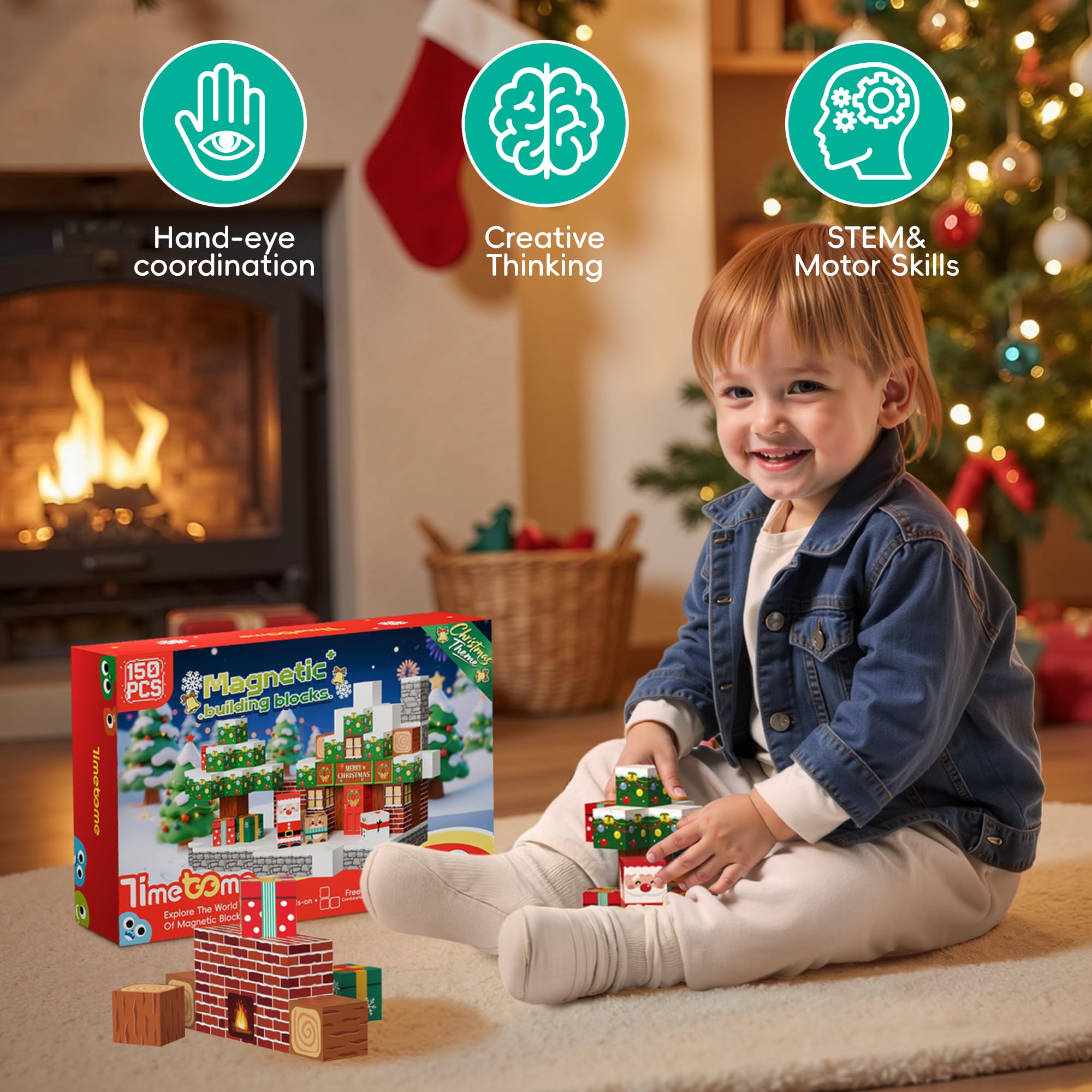Timetome Christmas town magnets support creative construction and fine motor skills.