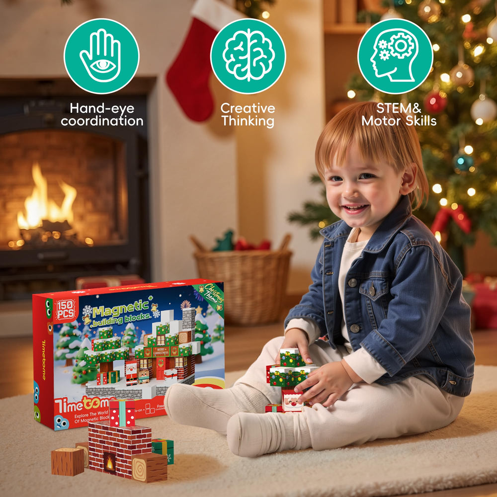 Timetome Christmas town magnets support creative construction and fine motor skills.