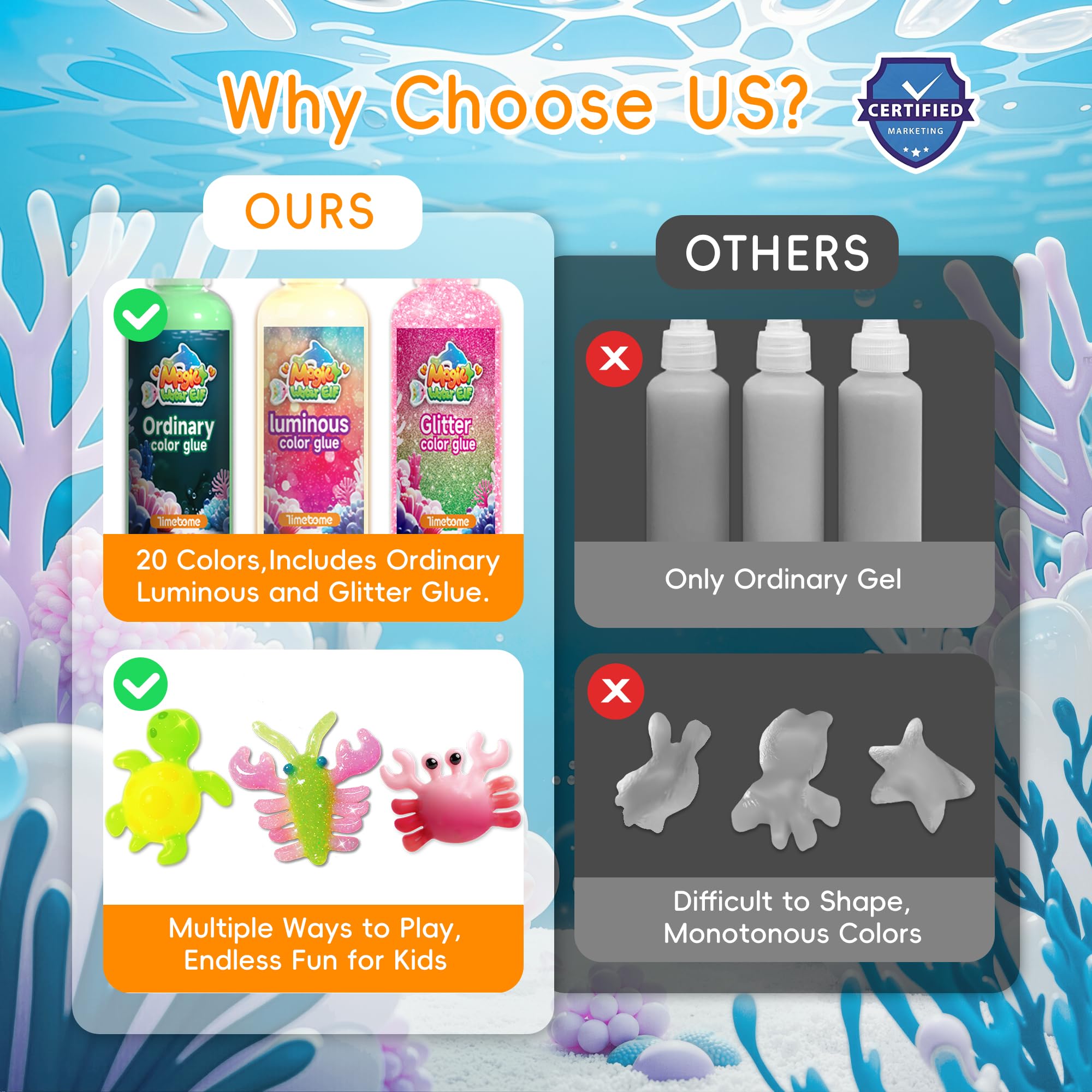 Timetome glow gels illuminate toys for night-time play.